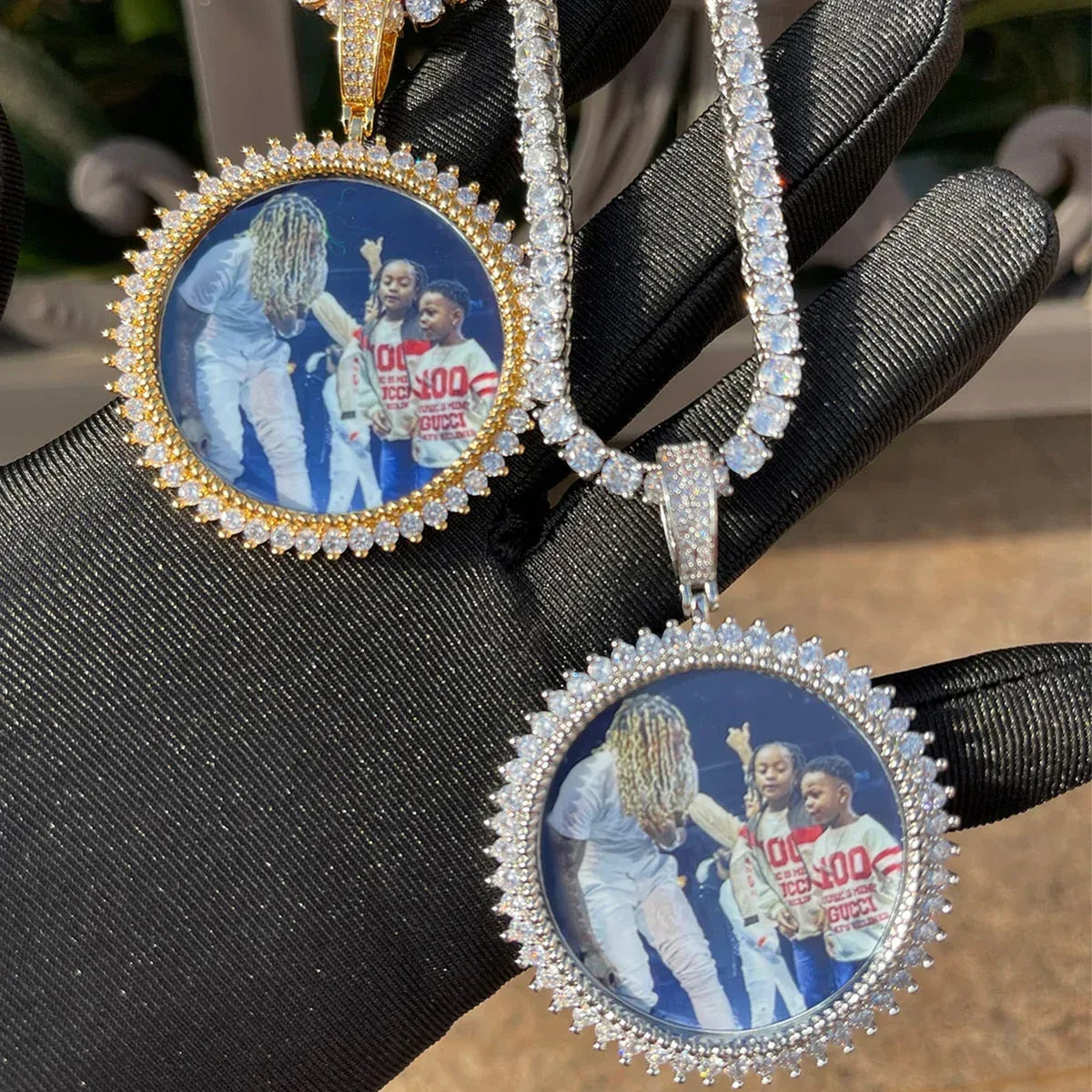 Round Tennis Rope Edges Custom Photo Picture Pendant Necklace - Personalized Jewelry - CaratixJewelry